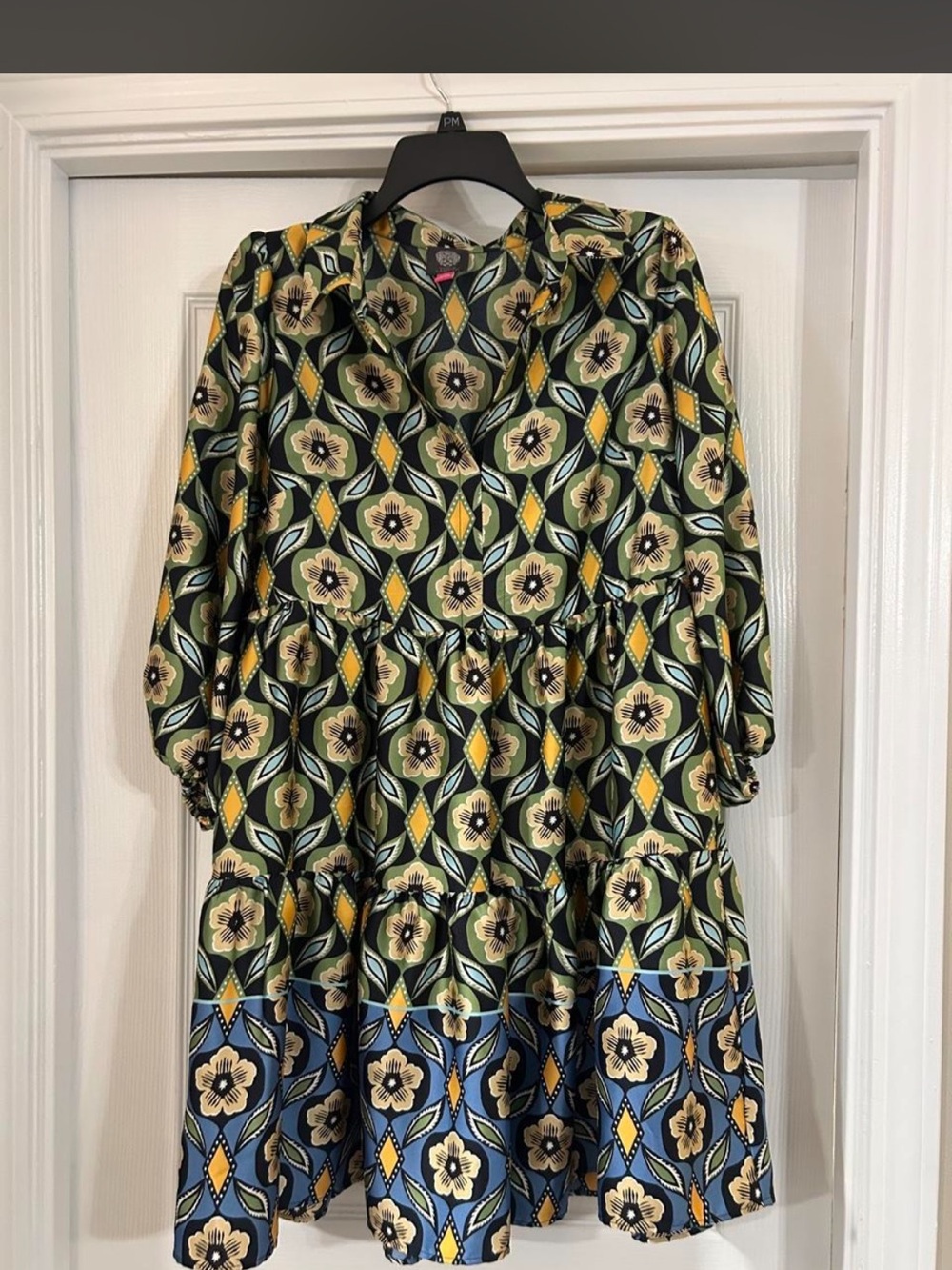 Vince Camuto Floral Tiered Mini Dress in Green, Blue and Yellow